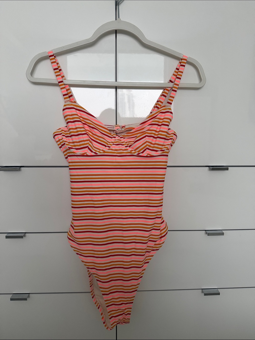 Aerie , Striped Pink & Orange One-Piece Swimsuit
